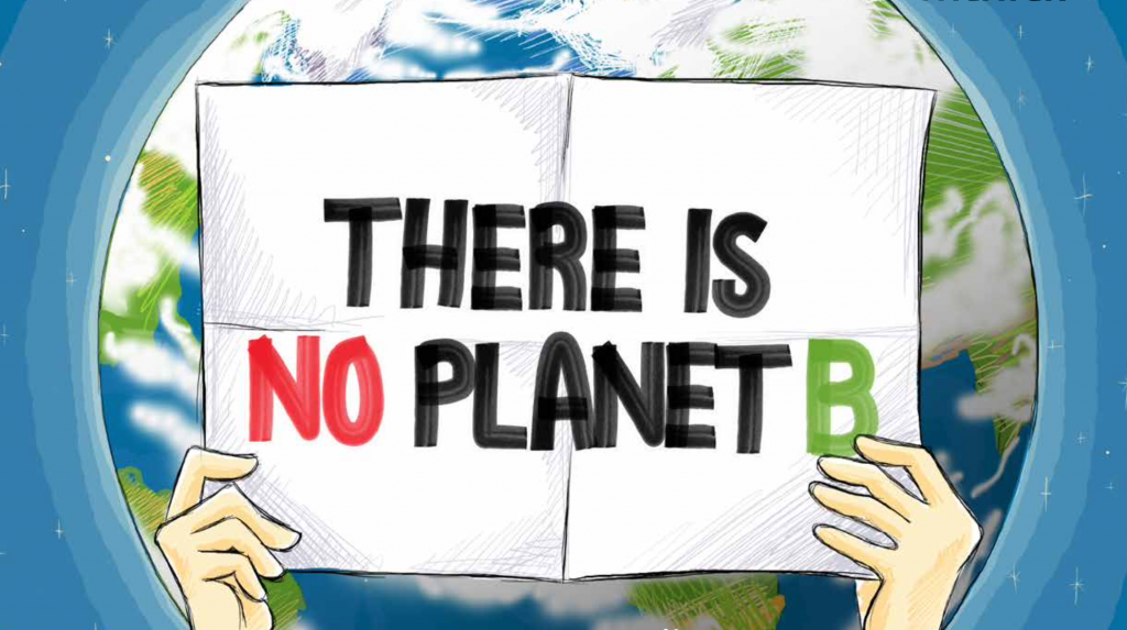 Hände halten Schild "There ist no Planet B"