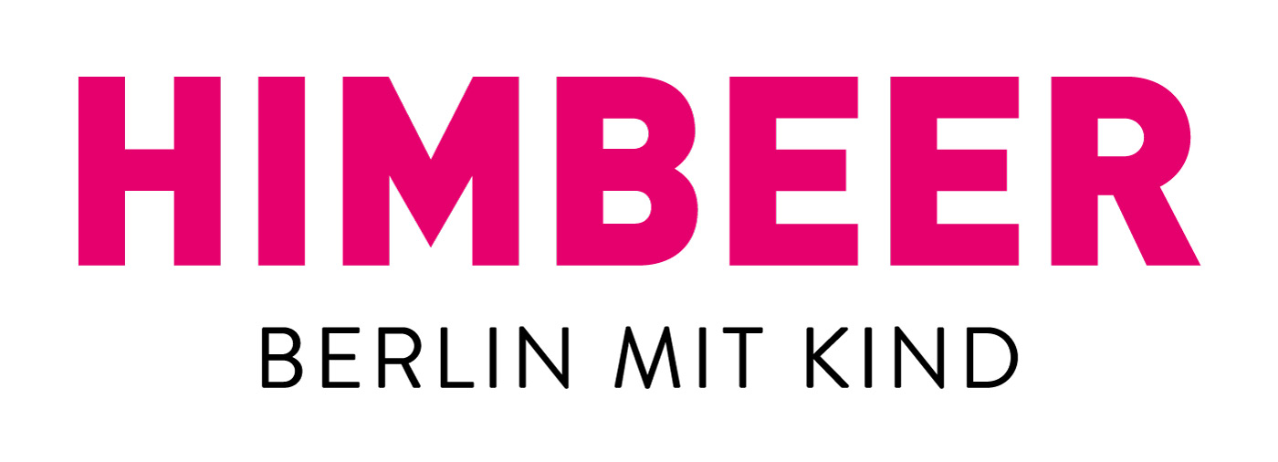 Logo mit dem Schriftzug 'HIMBEER' in Großbuchstaben und darunter 'BERLIN MIT KIND' in Großbuchstaben